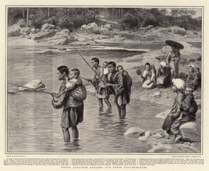 Jeunes pêcheurs japonais et leurs encombrements